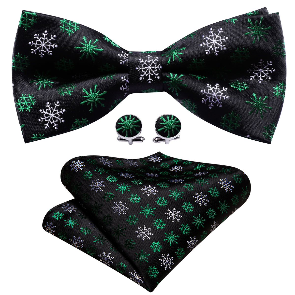 Black White Snowflake Christmas Bow Tie Set bow ties    - Sophisticated Gentlemen