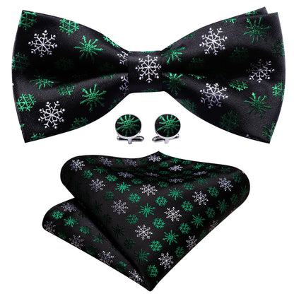 Black White Snowflake Christmas Bow Tie Set bow ties    - Sophisticated Gentlemen