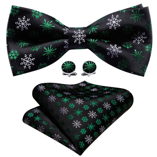 Black White Snowflake Christmas Bow Tie Set bow ties    - Sophisticated Gentlemen