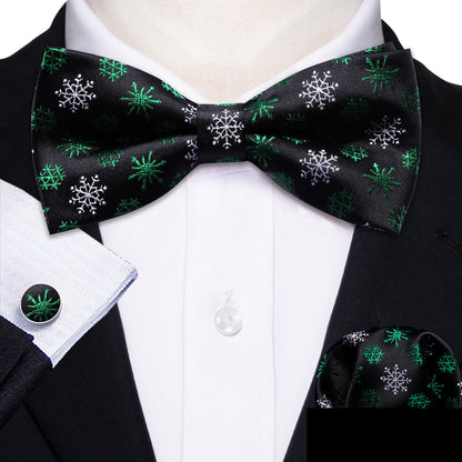 Black White Snowflake Christmas Bow Tie Set bow ties    - Sophisticated Gentlemen