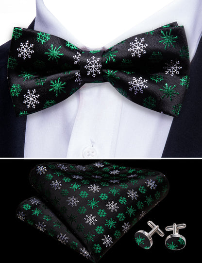 Black White Snowflake Christmas Bow Tie Set bow ties    - Sophisticated Gentlemen