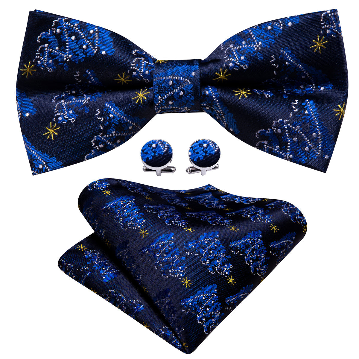 Blue White Xmas Tree Bow Tie Set bow ties    - Sophisticated Gentlemen