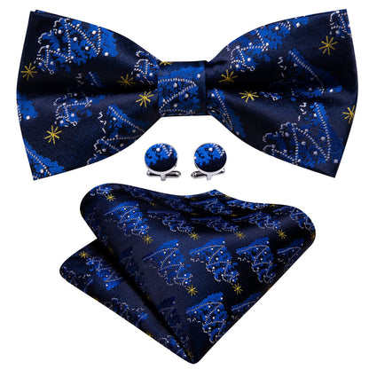 Blue White Xmas Tree Bow Tie Set bow ties    - Sophisticated Gentlemen