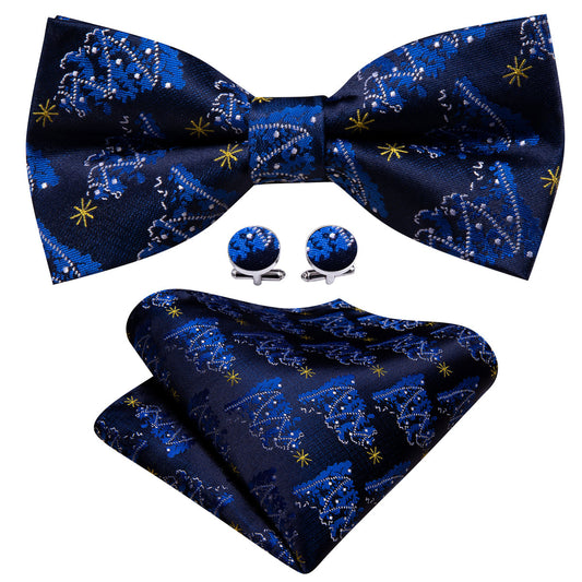 Blue White Xmas Tree Bow Tie Set bow ties    - Sophisticated Gentlemen