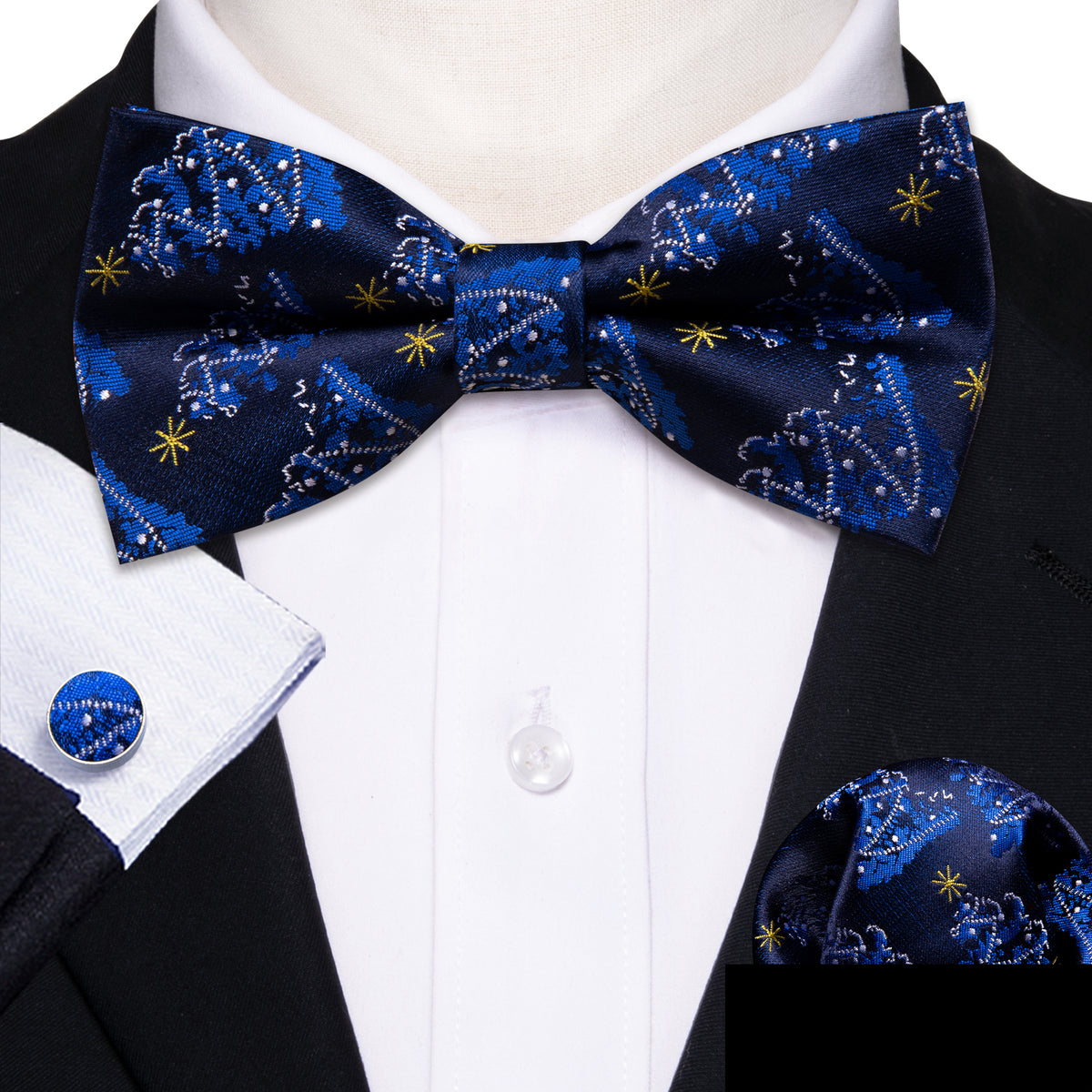 Blue White Xmas Tree Bow Tie Set bow ties    - Sophisticated Gentlemen