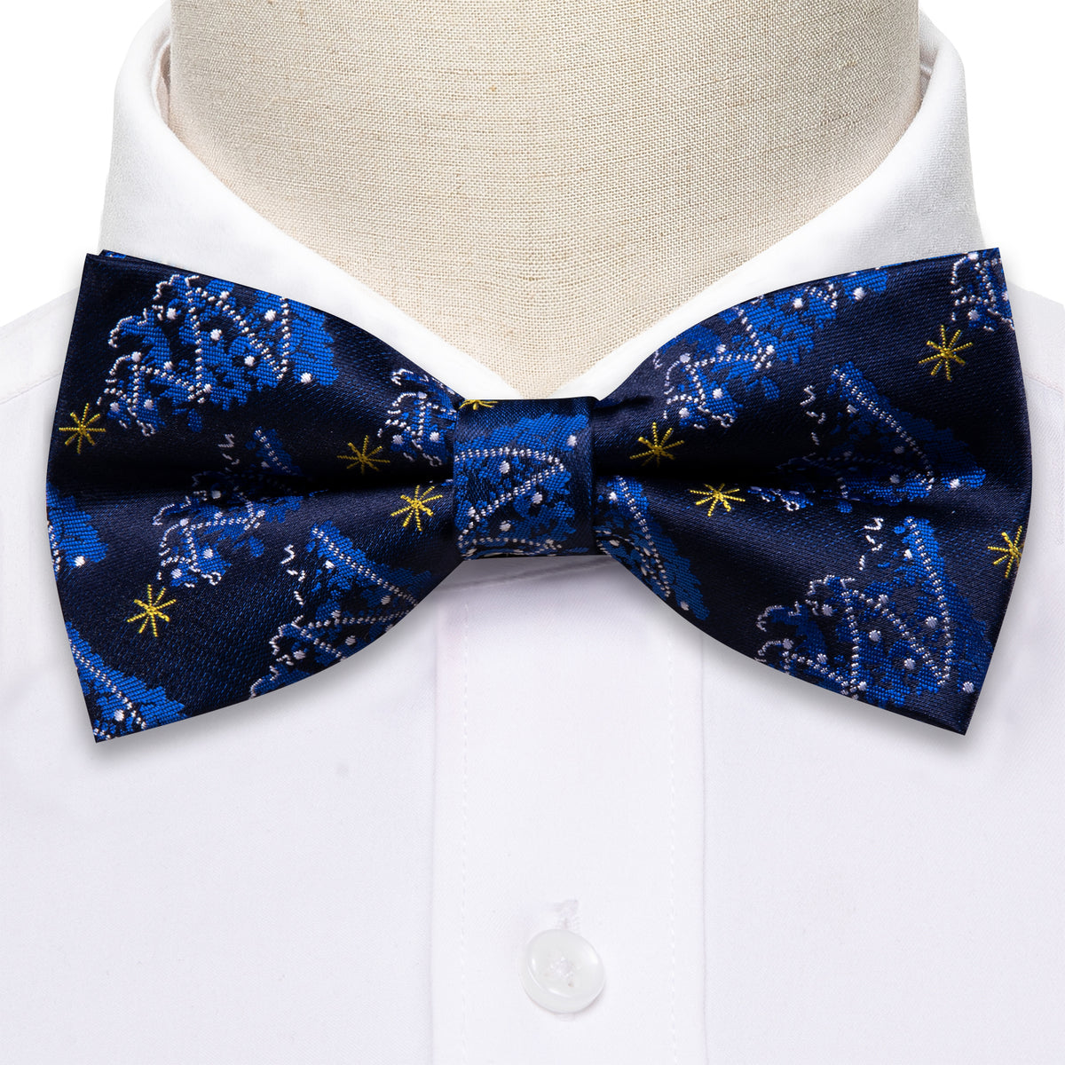 Blue White Xmas Tree Bow Tie Set bow ties    - Sophisticated Gentlemen