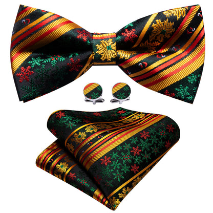 Gold Green Snowflake Christmas Bow Tie Set bow ties    - Sophisticated Gentlemen