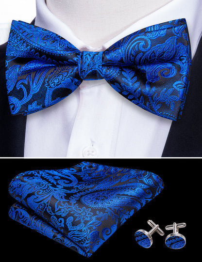 Peacock Blue Paisley Bow Tie Set bow ties    - Sophisticated Gentlemen