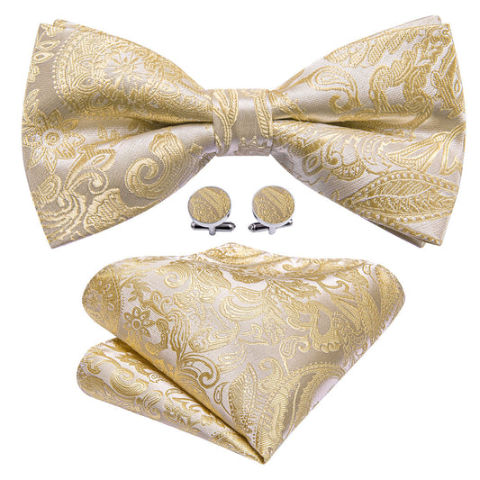 Cream Paisley Bow Tie Set bow ties    - Sophisticated Gentlemen