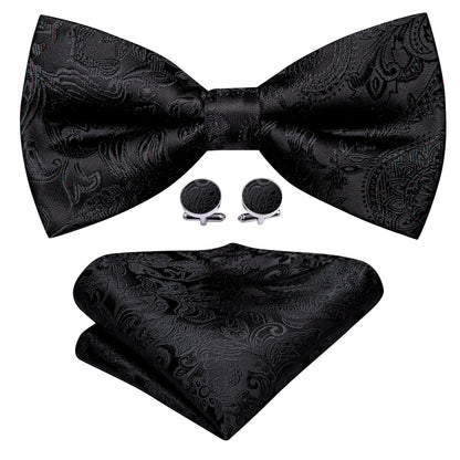 Black Paisley Bow Tie Set bow ties    - Sophisticated Gentlemen