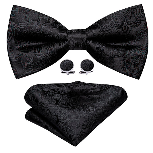 Black Paisley Bow Tie Set bow ties    - Sophisticated Gentlemen