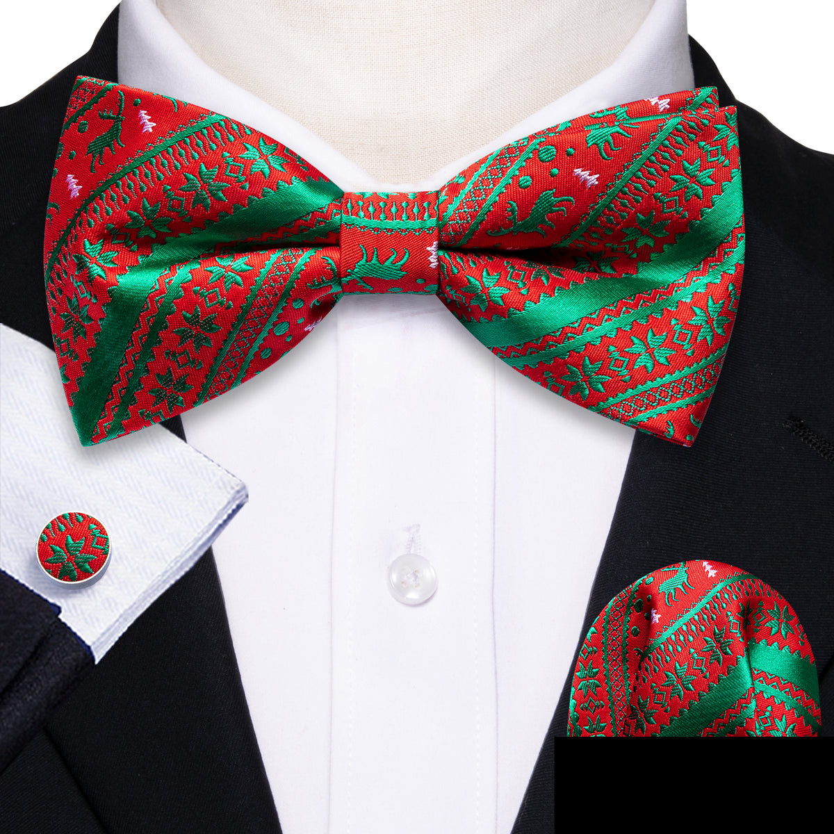 Red Green Elk Christmas Bow Tie Set bow ties    - Sophisticated Gentlemen