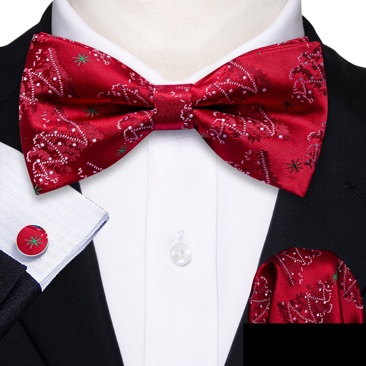 Red White Xmas Tree Bow Tie Set bow ties    - Sophisticated Gentlemen