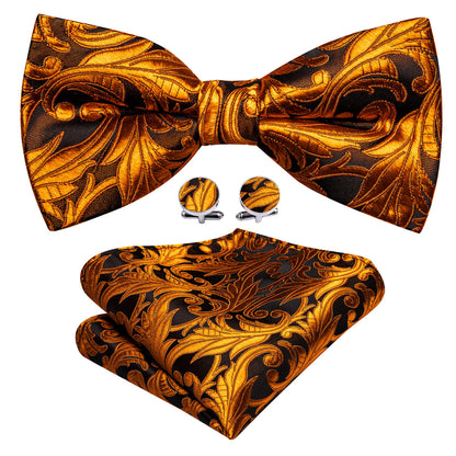Brown Orange Floral Bow Tie Set bow ties    - Sophisticated Gentlemen