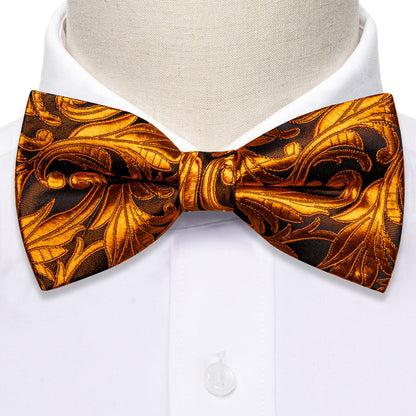 Brown Orange Floral Bow Tie Set bow ties    - Sophisticated Gentlemen