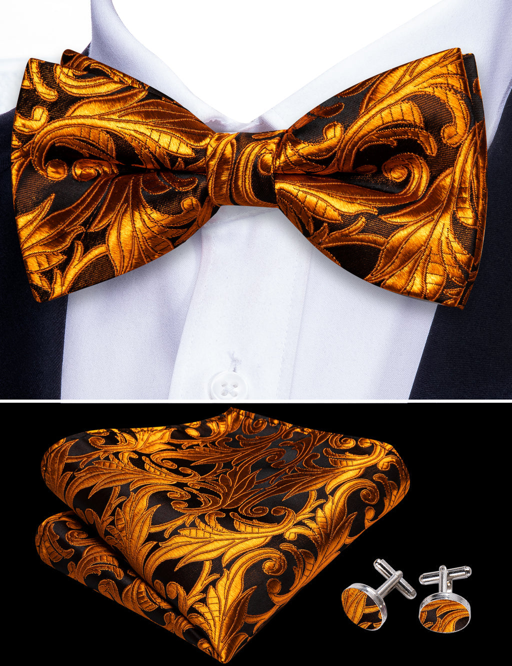 Brown Orange Floral Bow Tie Set bow ties    - Sophisticated Gentlemen