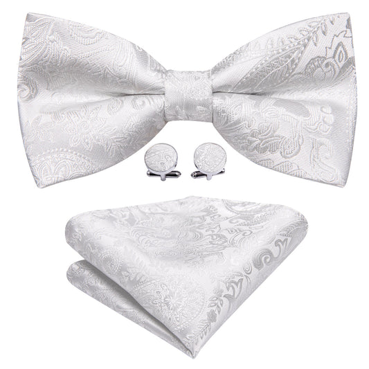 White Paisley Bow Tie Set bow ties    - Sophisticated Gentlemen