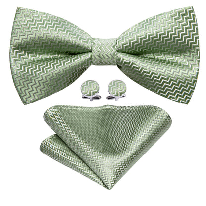 Green Curve Silk Bow Tie Set bow ties    - Sophisticated Gentlemen