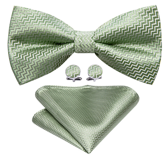 Green Curve Silk Bow Tie Set bow ties    - Sophisticated Gentlemen