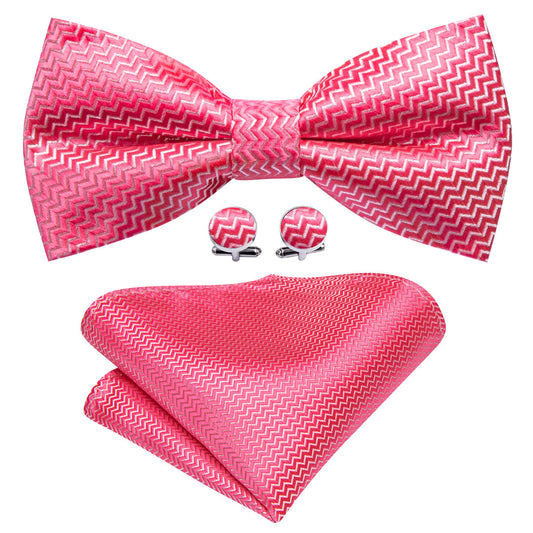 Pink Shock Curve Silk Bow Tie Set bow ties    - Sophisticated Gentlemen