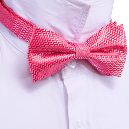 Pink Shock Curve Silk Bow Tie Set bow ties    - Sophisticated Gentlemen