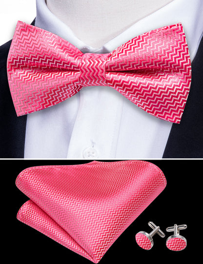 Pink Shock Curve Silk Bow Tie Set bow ties    - Sophisticated Gentlemen