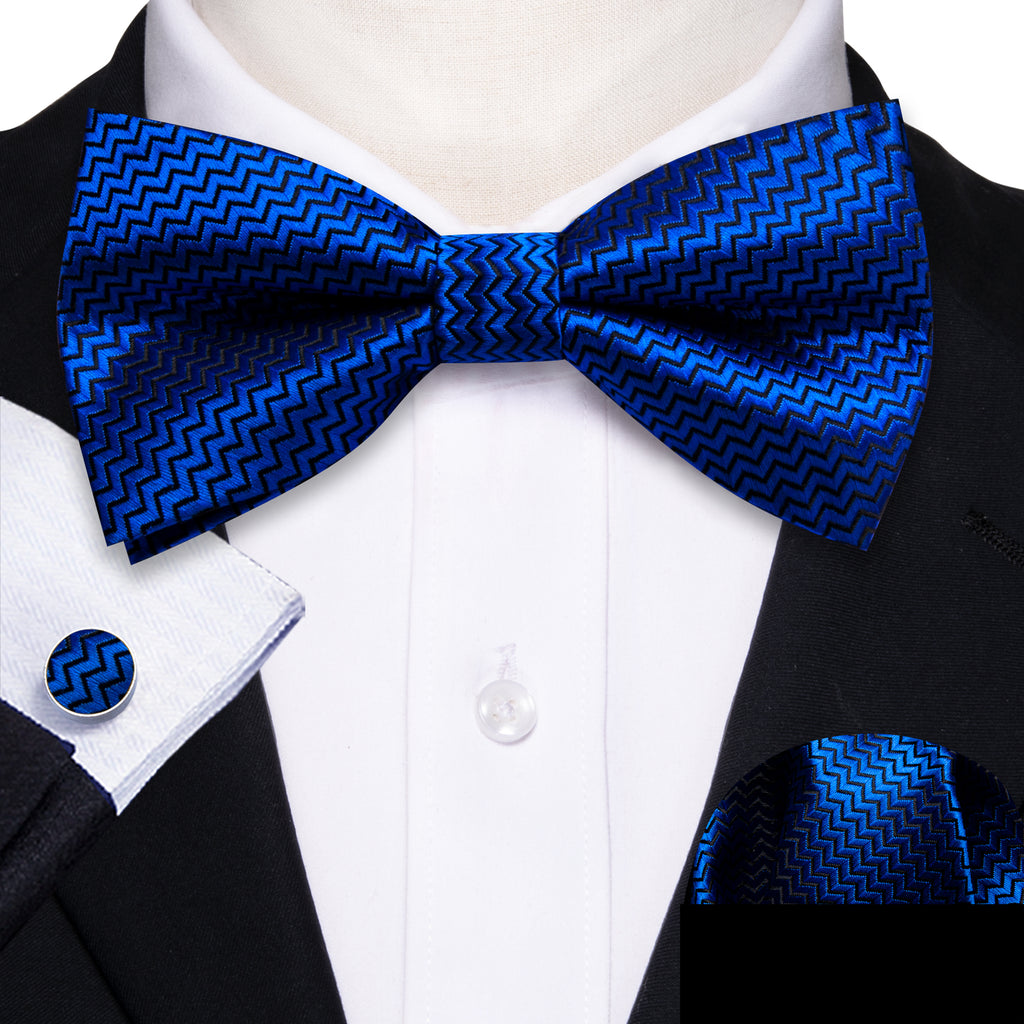 Cobalt Blue Curve Silk Bow Tie Set bow ties    - Sophisticated Gentlemen