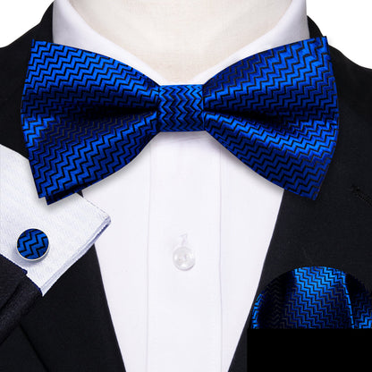 Cobalt Blue Curve Silk Bow Tie Set bow ties    - Sophisticated Gentlemen