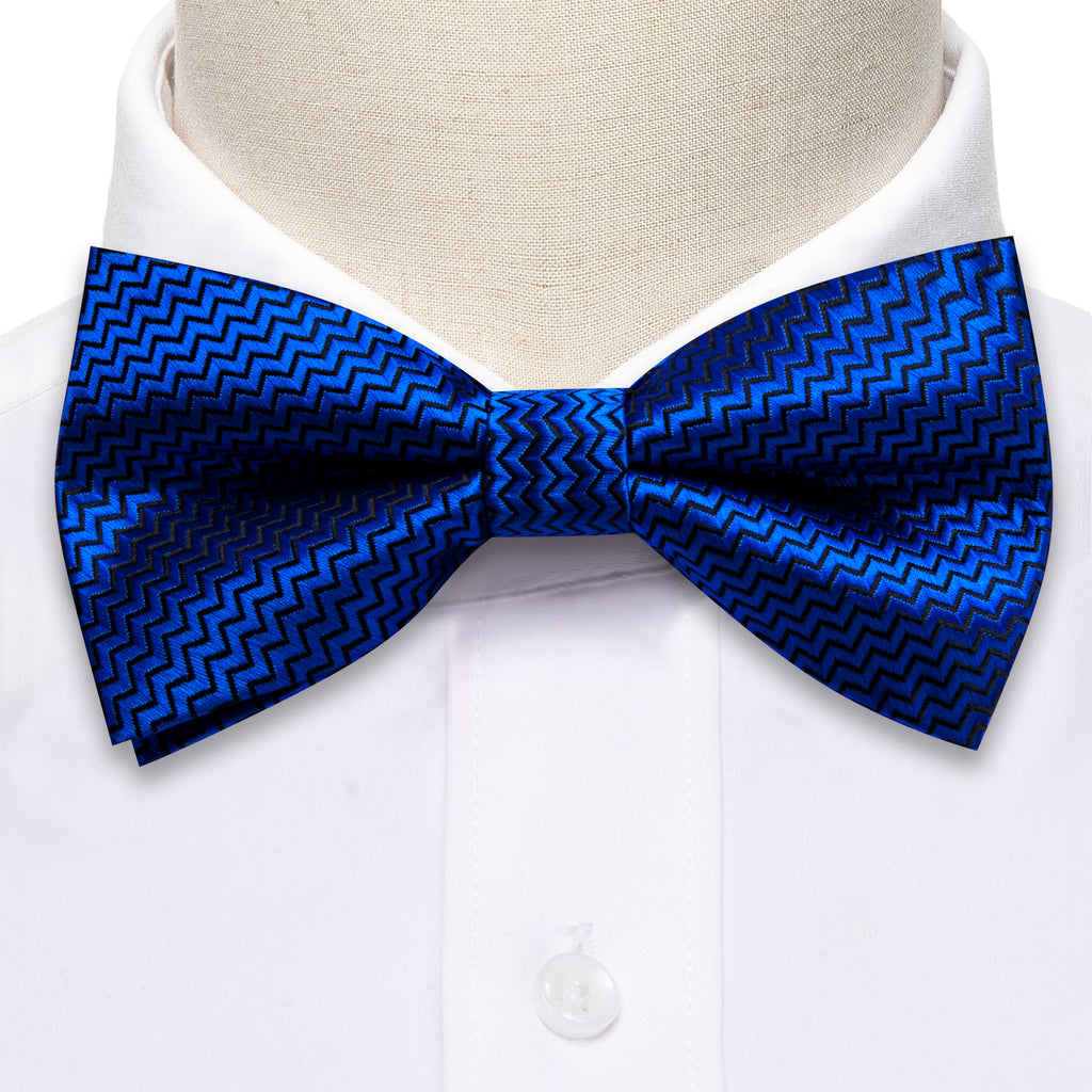 Cobalt Blue Curve Silk Bow Tie Set bow ties    - Sophisticated Gentlemen