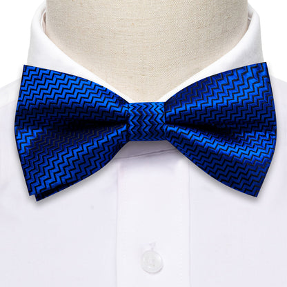 Cobalt Blue Curve Silk Bow Tie Set bow ties    - Sophisticated Gentlemen