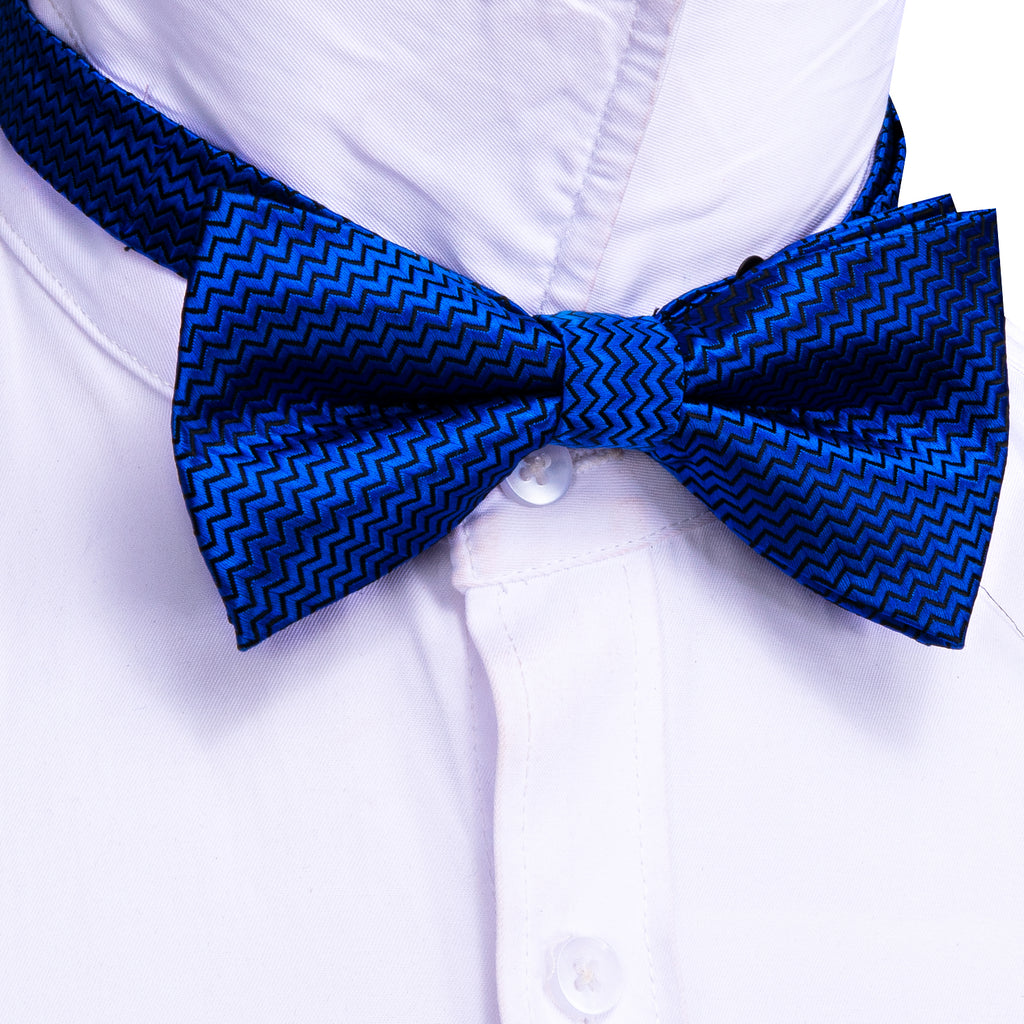 Cobalt Blue Curve Silk Bow Tie Set bow ties    - Sophisticated Gentlemen