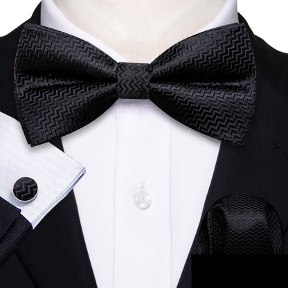 Black Curve Silk Bow Tie Set bow ties    - Sophisticated Gentlemen