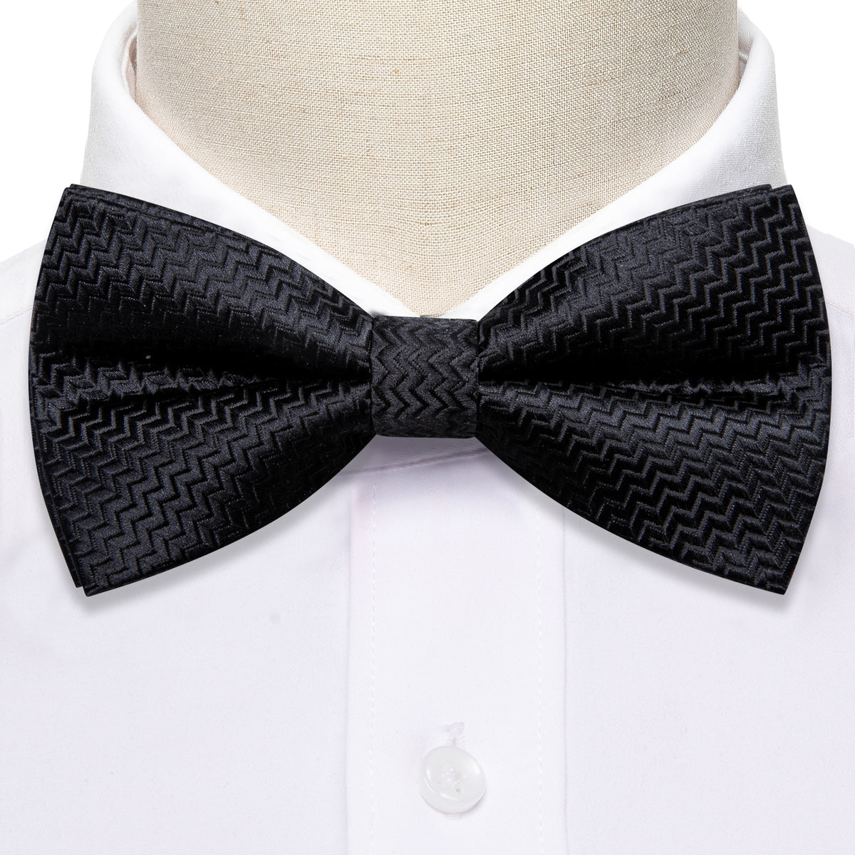 Black Curve Silk Bow Tie Set bow ties    - Sophisticated Gentlemen