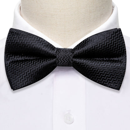 Black Curve Silk Bow Tie Set bow ties    - Sophisticated Gentlemen