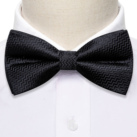 Black Curve Silk Bow Tie Set bow ties    - Sophisticated Gentlemen