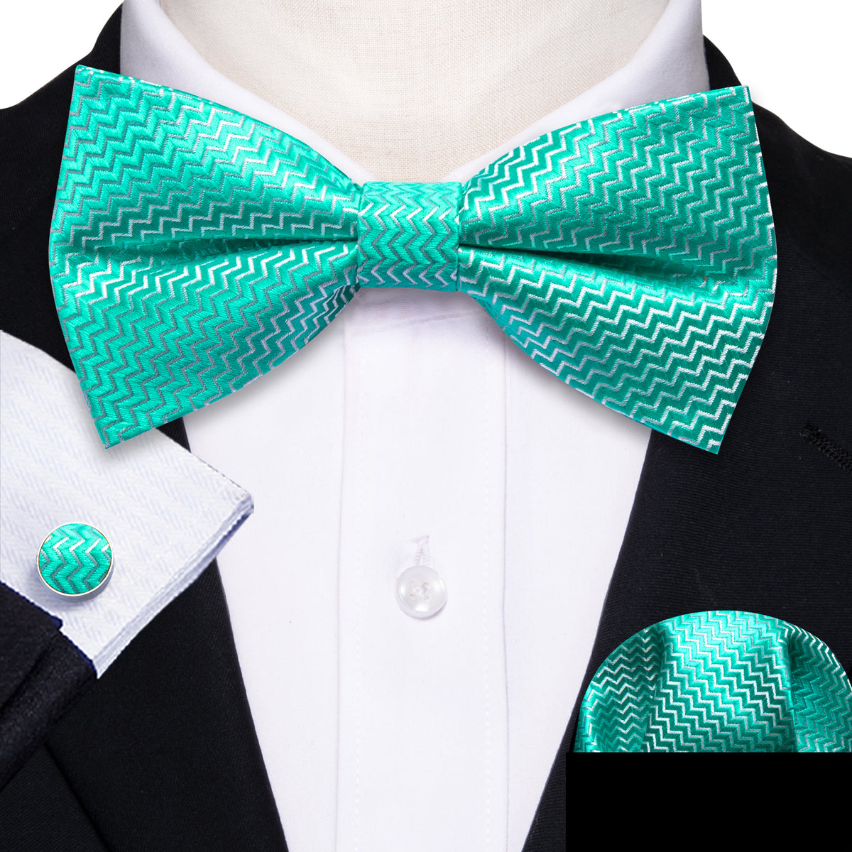 Teal Green Aqua Curve Bow Tie Set bow ties    - Sophisticated Gentlemen
