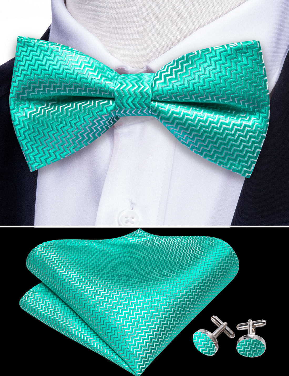 Teal Green Aqua Curve Bow Tie Set bow ties    - Sophisticated Gentlemen