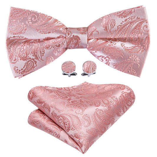 Pink Paisley Silk Bow Tie Set bow ties    - Sophisticated Gentlemen