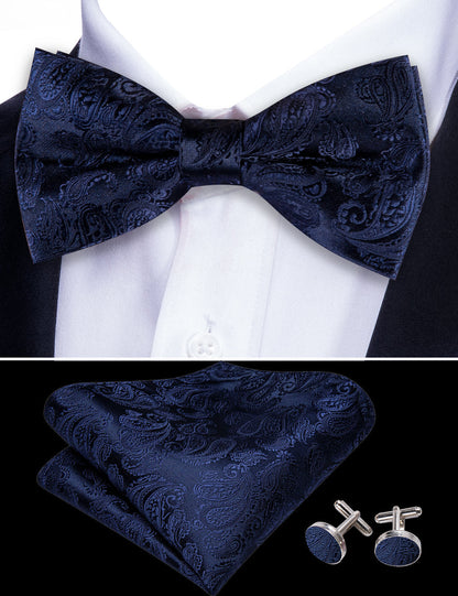 Salvia Blue Paisley Silk Bow Tie Set bow ties    - Sophisticated Gentlemen