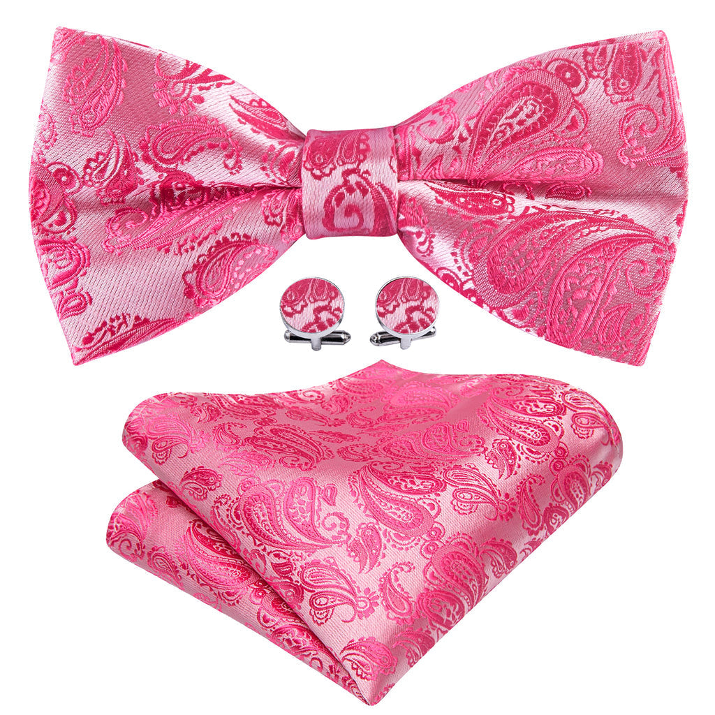 Rose Red Pink Paisley Silk Bow Tie Set bow ties    - Sophisticated Gentlemen