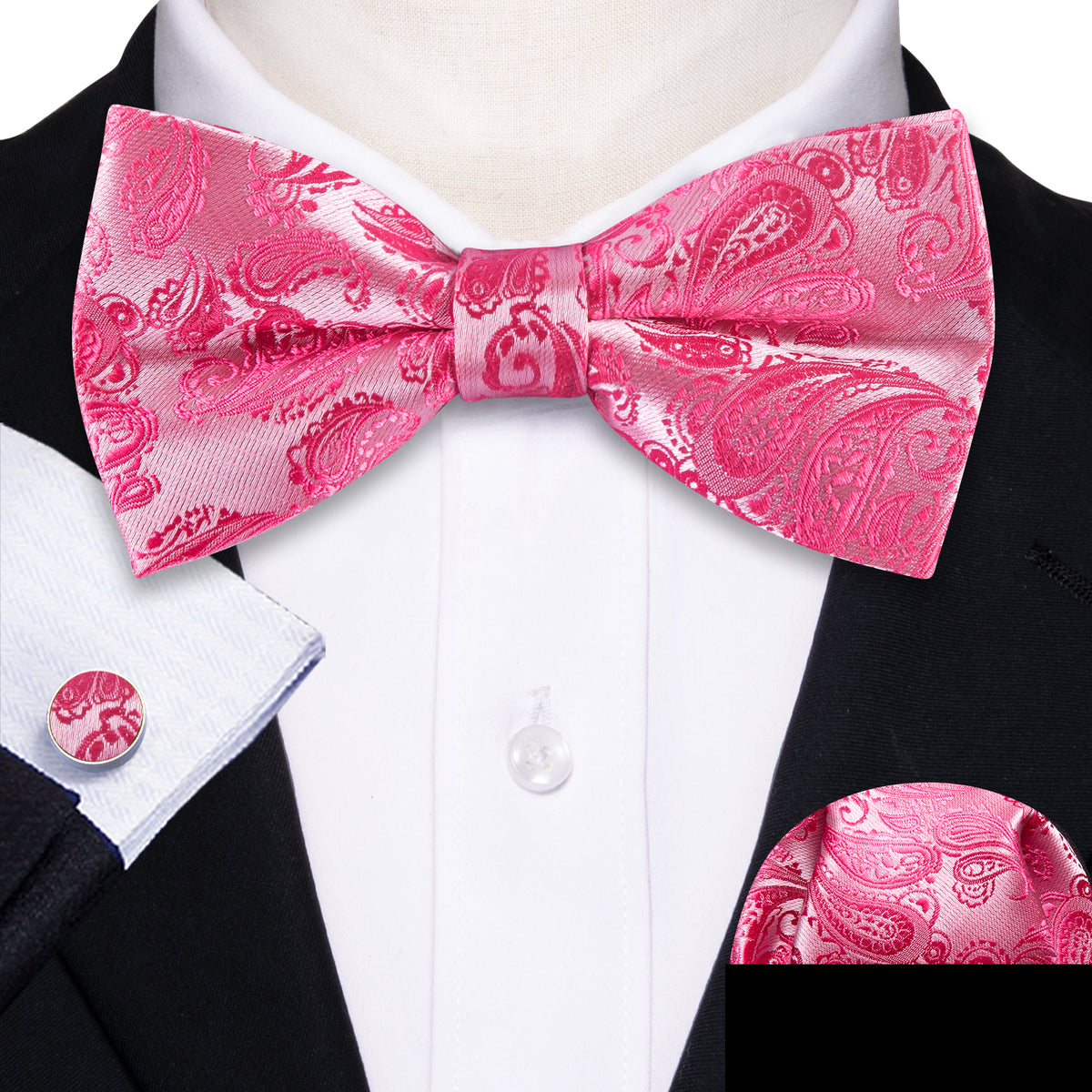 Rose Red Pink Paisley Silk Bow Tie Set bow ties    - Sophisticated Gentlemen