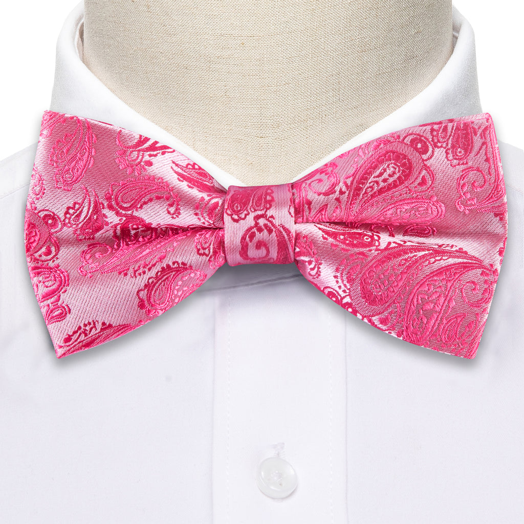 Rose Red Pink Paisley Silk Bow Tie Set bow ties    - Sophisticated Gentlemen