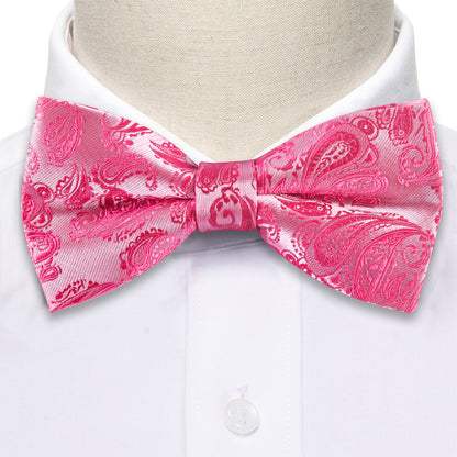 Rose Red Pink Paisley Silk Bow Tie Set bow ties    - Sophisticated Gentlemen
