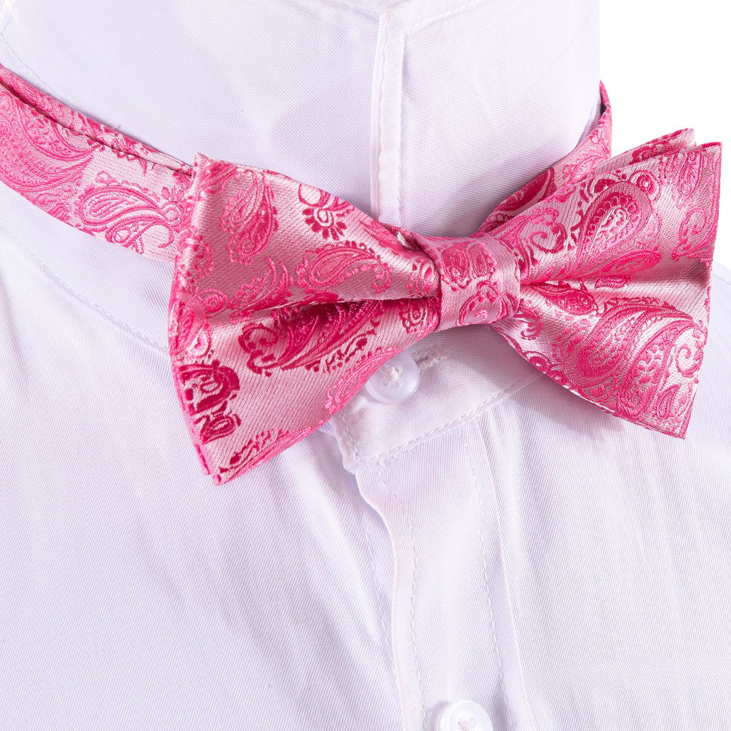 Rose Red Pink Paisley Silk Bow Tie Set bow ties    - Sophisticated Gentlemen