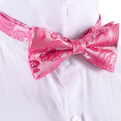 Rose Red Pink Paisley Silk Bow Tie Set bow ties    - Sophisticated Gentlemen