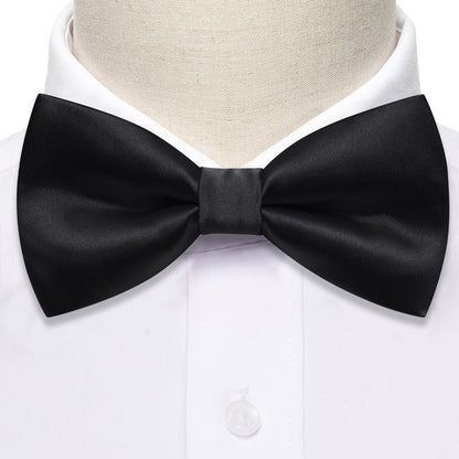 Black Solid Silk Bow Tie Set bow ties    - Sophisticated Gentlemen
