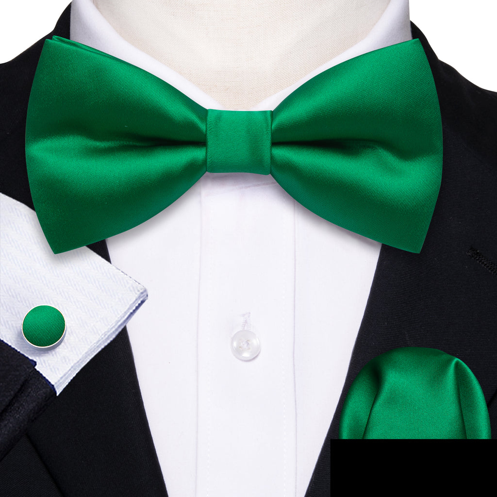 Grass Green Solid Silk Bow Tie Set bow ties    - Sophisticated Gentlemen