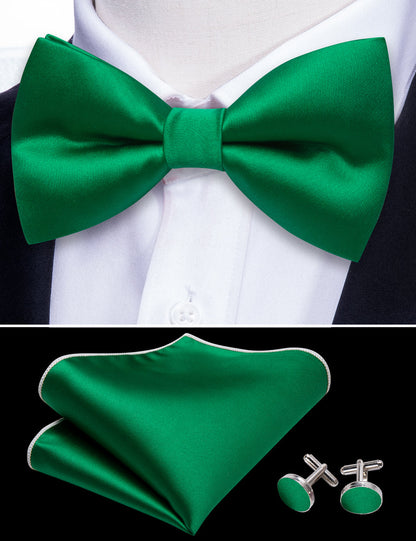 Grass Green Solid Silk Bow Tie Set bow ties    - Sophisticated Gentlemen