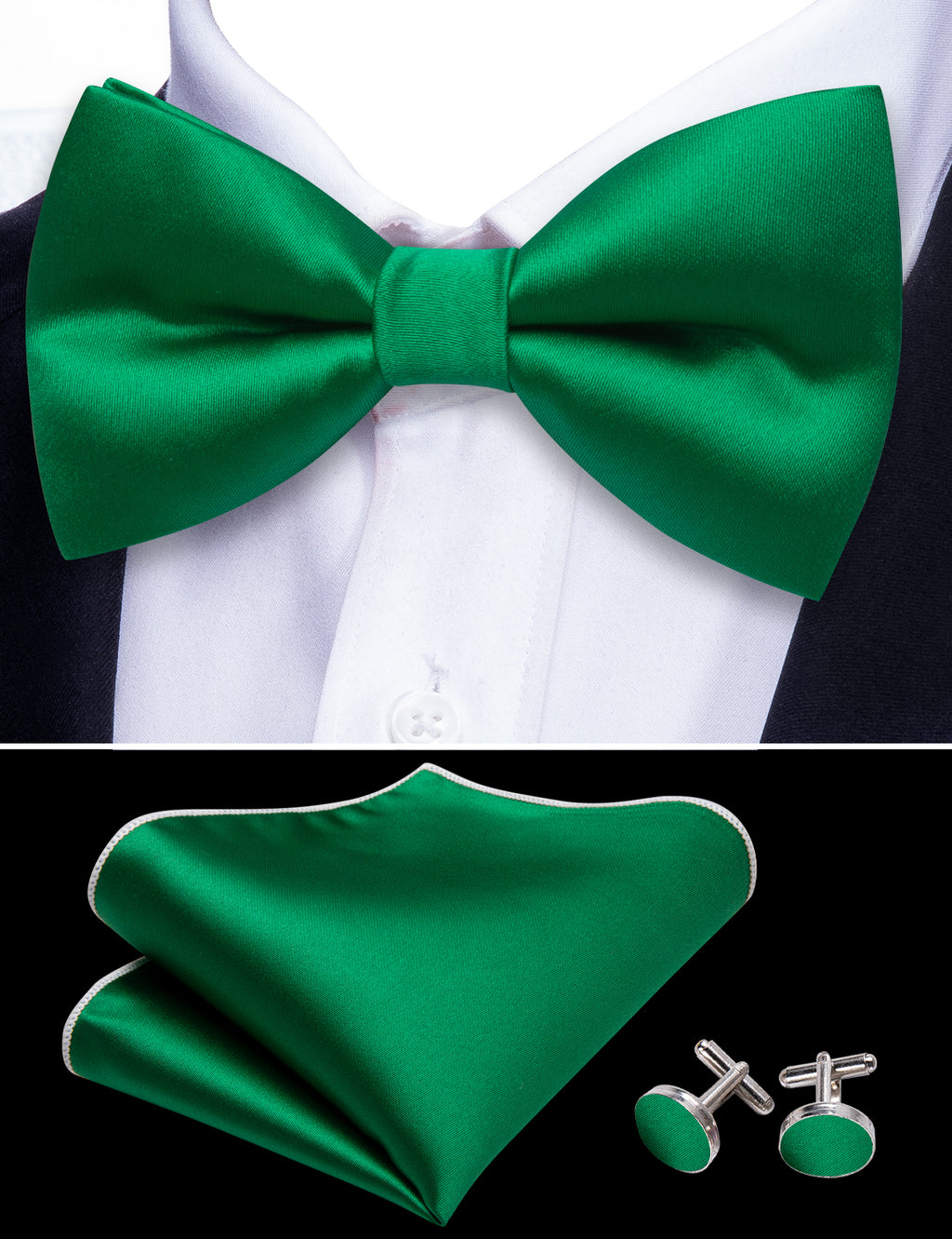 Grass Green Solid Silk Bow Tie Set bow ties    - Sophisticated Gentlemen
