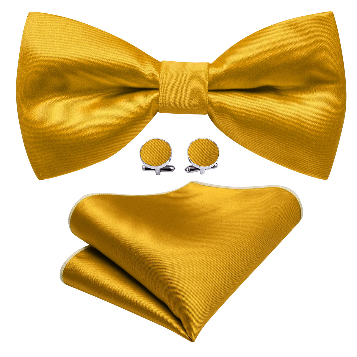 Gold Yellow Solid Silk Bow Tie Set bow ties    - Sophisticated Gentlemen